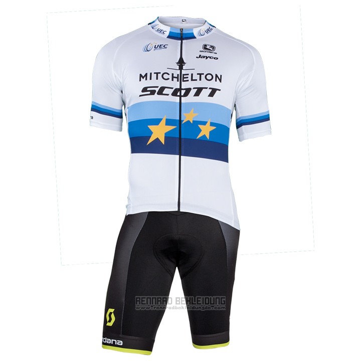 2018 Fahrradbekleidung Mitchelton Scott Champion Europa Trikot Kurzarm und Tragerhose